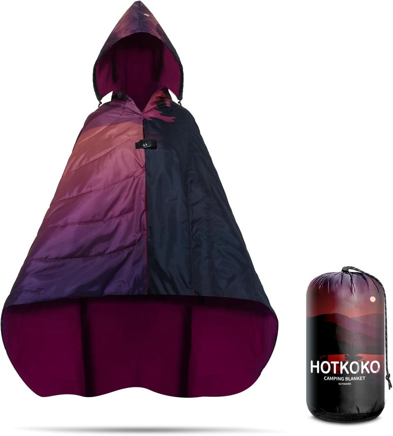 hotkoko Hooded Stadium Blanket, Waterproof Fleece Wearable Camping Blanket - Image 1